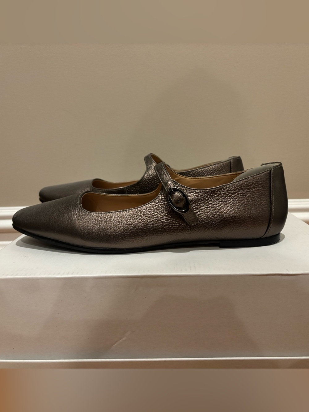 Vince Camuto Metallic Taupe Mary Jane Flats with Buckle - Picture 2 of 4